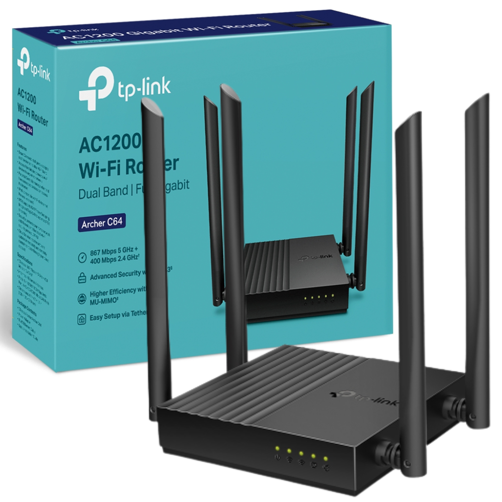 [ARCHER C64(US)] ROUTER TP-LINK ARCHER C64 INALAMBRICO AC1200 DUAL  BAND 867 Mbps 5Ghz+400 Mbps 2.4 Ghz MU-MIMO FULL GIGABIT  4 ANTENAS