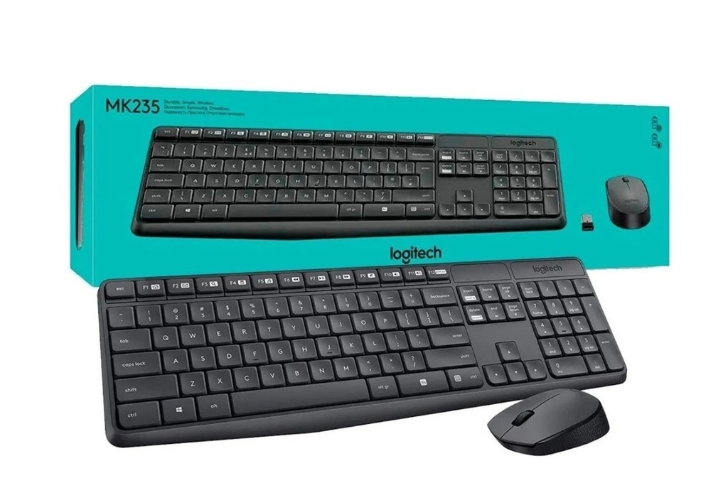 TECLADO + MOUSE LOGITECH MK235 INALAMBRICO ANTIDERRAME