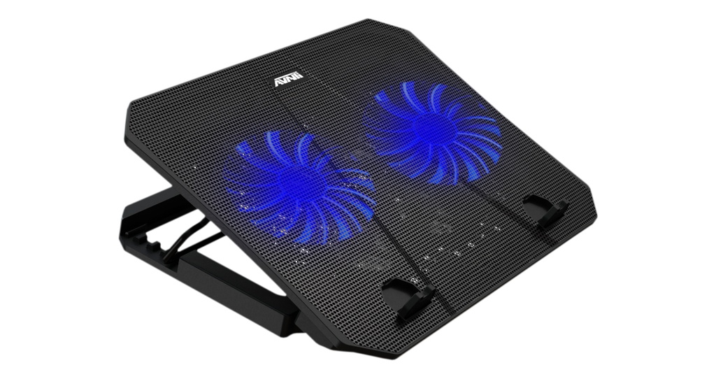 VENTILADOR PARA LAPTOP AVANTI DCX-036 RECLINABLE 5 NIVELES 2 FAN LED AZUL 16" NEGRO