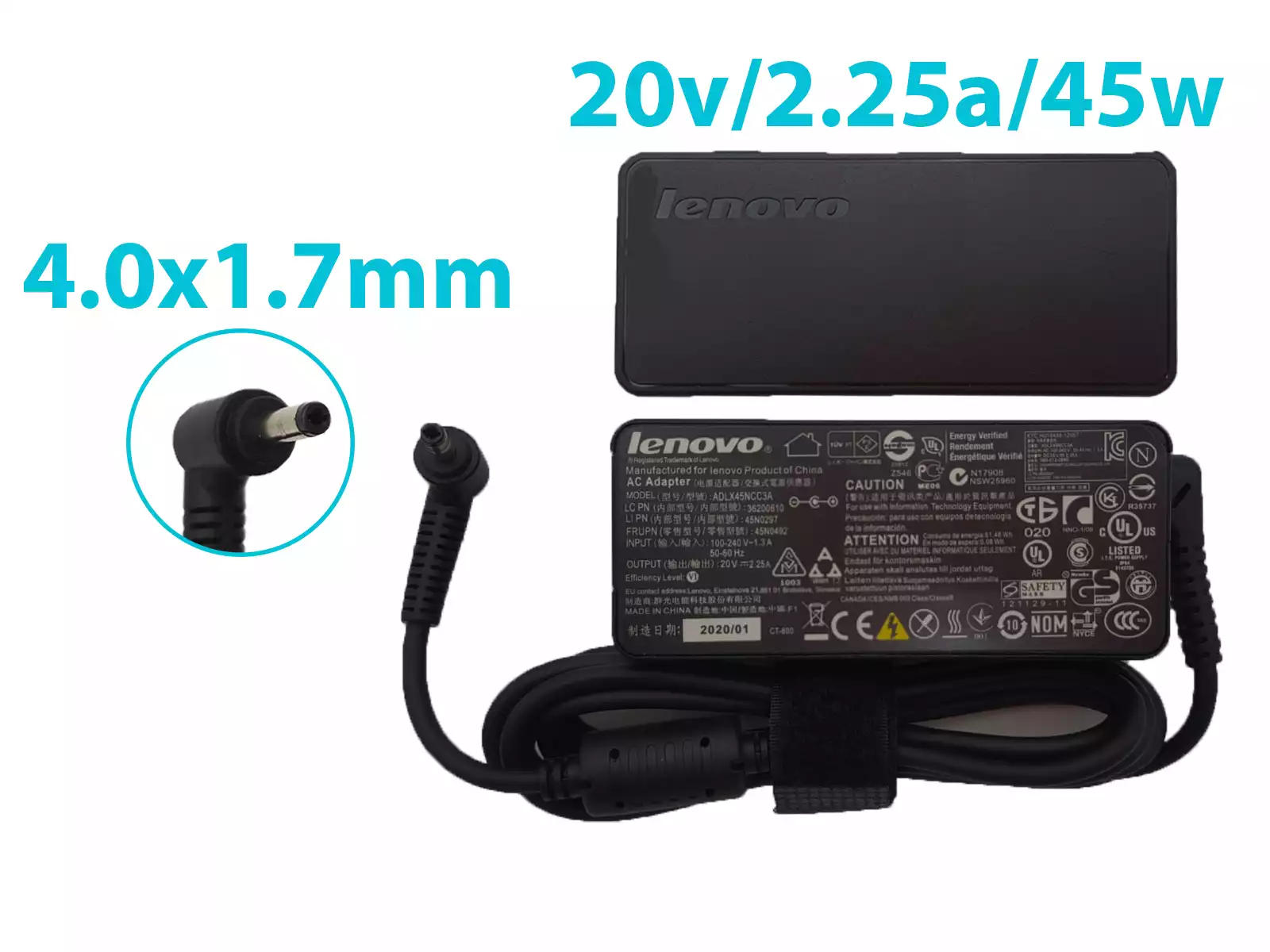 CARGADOR PARA LAPTOP LENOVO 20V 2.5A ADP-40NH B