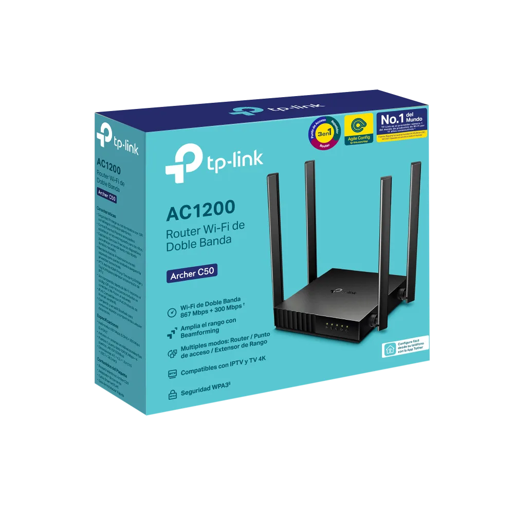 [C50] ROUTER TP-LINK ARCHER C50 INALAMBRICO AC1200 DUAL BAND 867 MBPS 5GHZ+ 400 MBPS 2.4 GHZ MU-MIMO 4 ANTENAS
