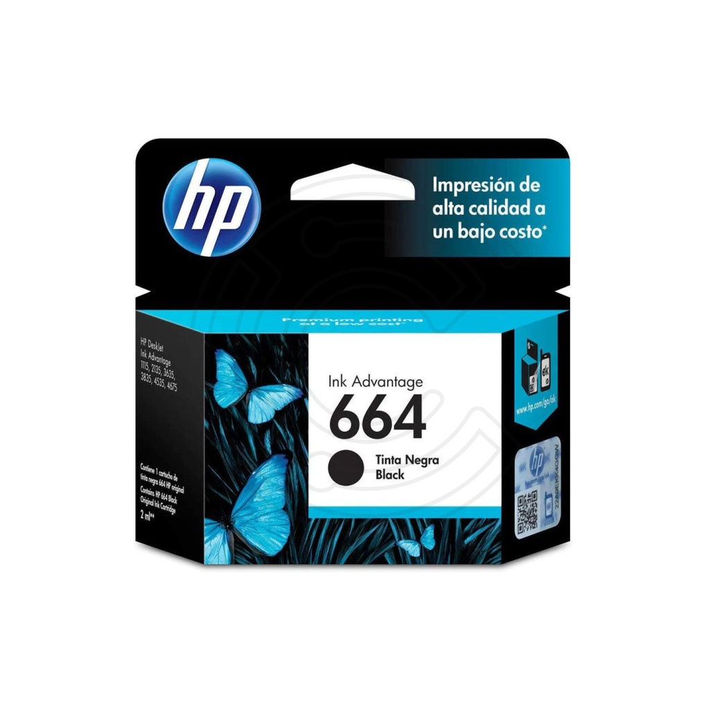 CARTUCHO HP 664 NEGRO PARA 1115-2134-2135-2675-3635-3775-3785-3787-3789-3835-4535-4675-5075-5275