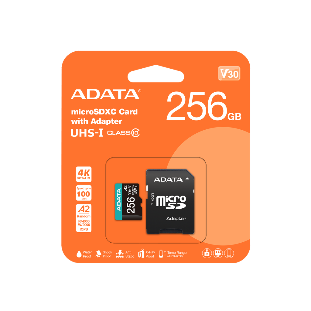 MICRO SDXC/SDHC ADATA 256GB UHS-I U3 V30 CLASS 10 4K