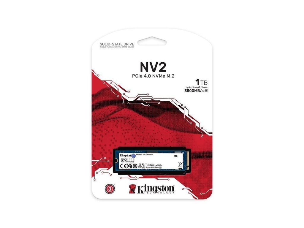 [SNV2S/1000G] DISCO DE ESTADO SOLIDO KINGSTON SNV2S/1000G 1TB NV2 PCI-E 4.0 NVME M.2 2280 / 3500-2100 MB/S