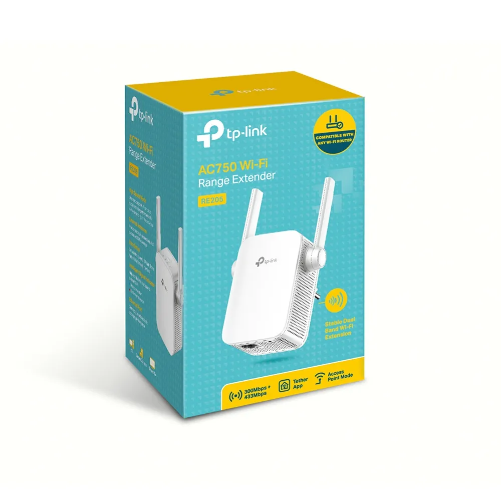 EXTENSOR DE RED INALAMBRICA TP-LINK RE205 AC750 DUAL BAND 300MBPS + 433MBPS 2 ANTENAS