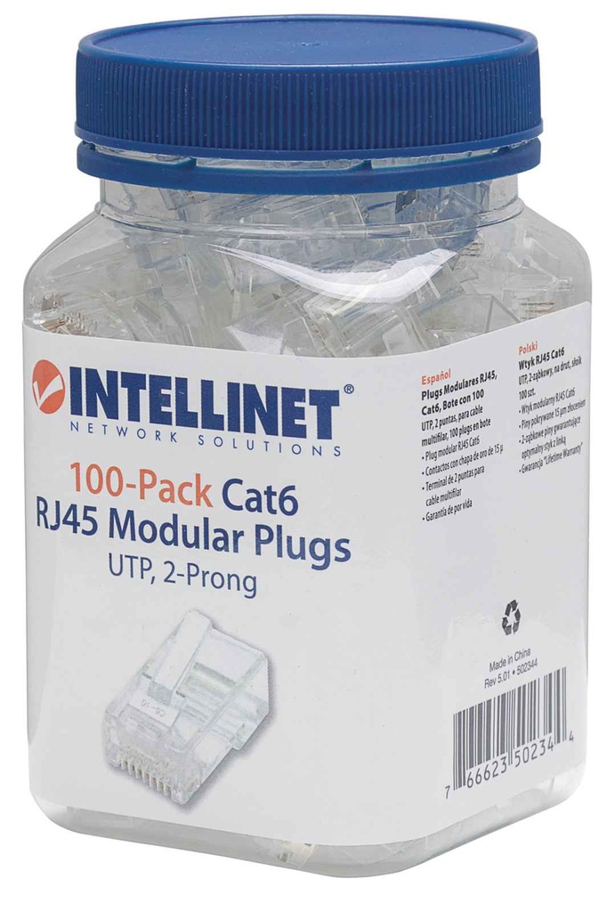 [502344] CONECTOR RJ45 CAT 6E INTELLINET SKU:502344 JARRO X 100U