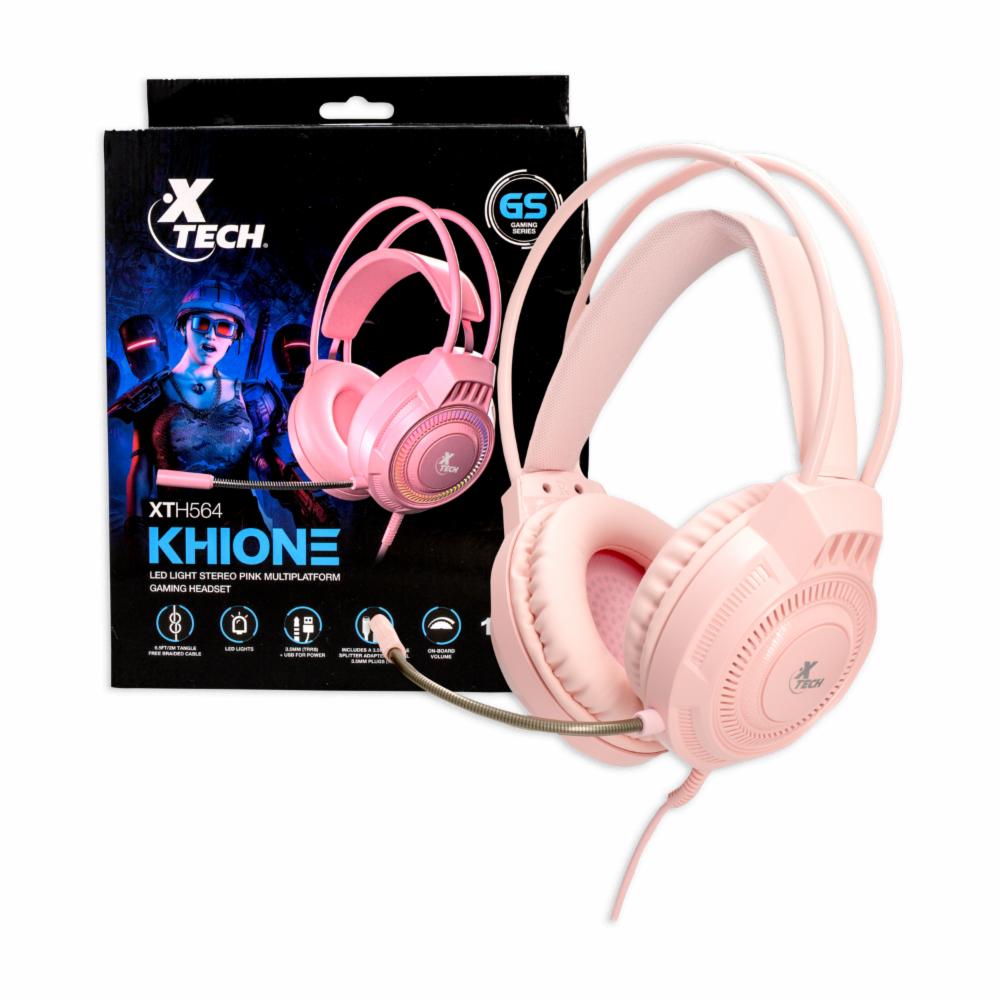 AUDIFONO + MICROFONO XTECH XTH-564 KHIONE COLOR ROSADO 3.5PLUG+USB 