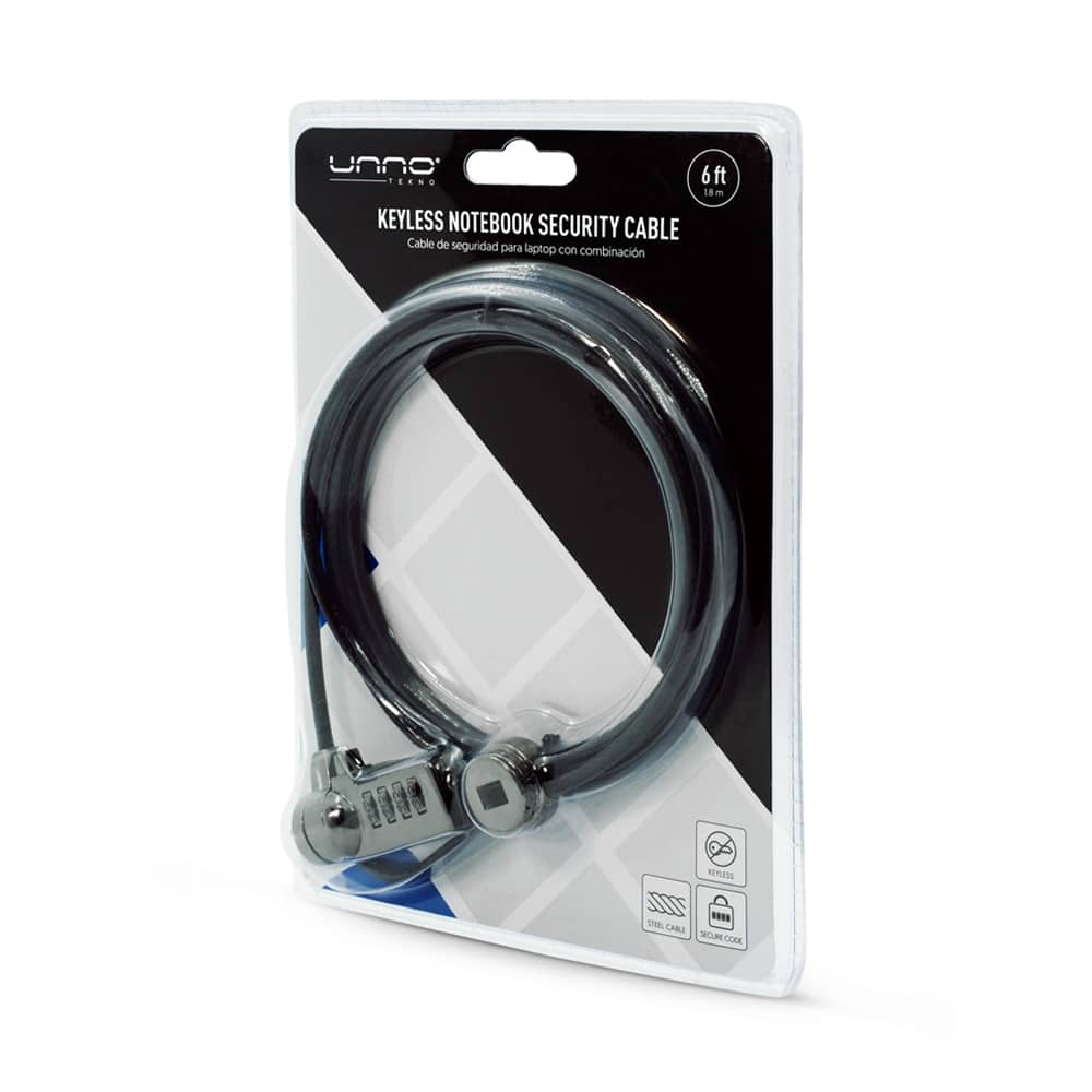 CABLE DE SEGURIDAD UNNO KL6005BK COMBINACION DE 4 DIGITOS LONGITUD 1.8M