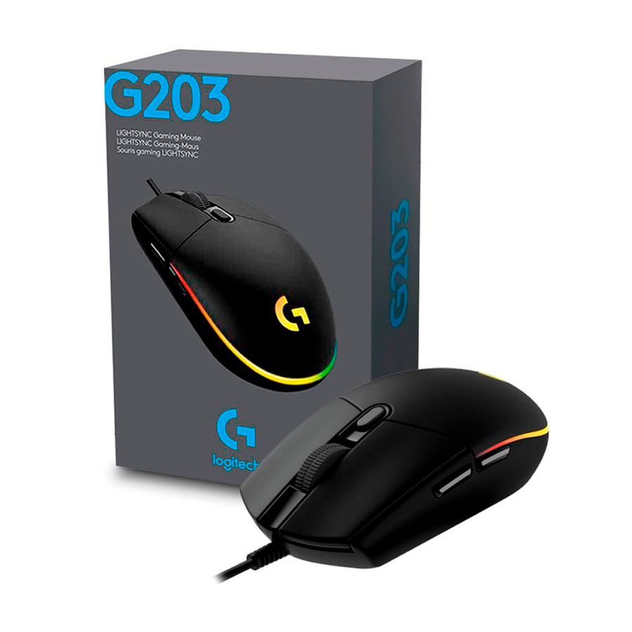 MOUSE LOGITECH G203 ALAMBRICO NEGRO RGB LIGHTSYNC G-HUB