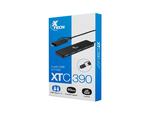 HUB XTECH XTC-390 DE 4 PUERTOS USB 3.0 A USB-A Y USB-C