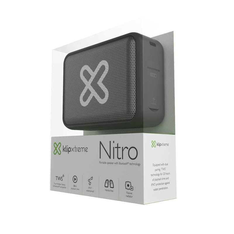 PARLANTE KLIP XTREME KBS-025GR NITRO 6W/20 HORAS DE REPRODUCION/ RESISTENTE AL AGUA Y CAIDAS/