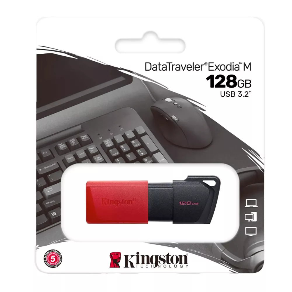 PENDRIVE KINGSTON 128GB USB 3.2 DATATRAVELER EXODIA M / NEGRO Y ROJO 