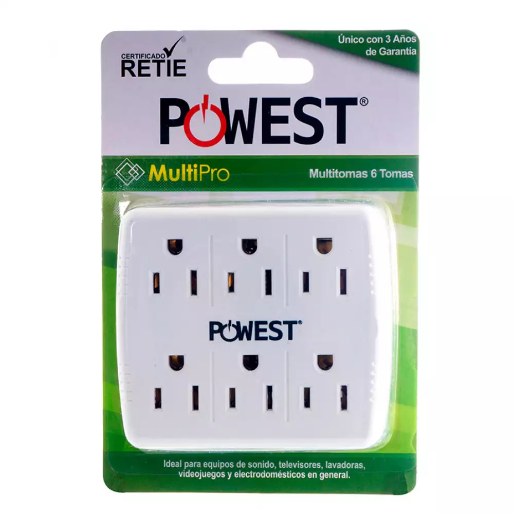 MULTIPRO MULTITOMA POWEST 6 SALIDAS PARA EQUIPOS DE SONIDO/TV/LAVADORAS/VIDEOJUEGOS Y ELECTRODOMESTICOS