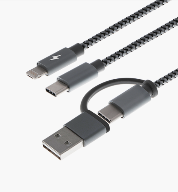 CABLE XTECH XTC-560 PARA CARGA USB-C O USB-A A USB-C Y LIGHTNING 1.2M