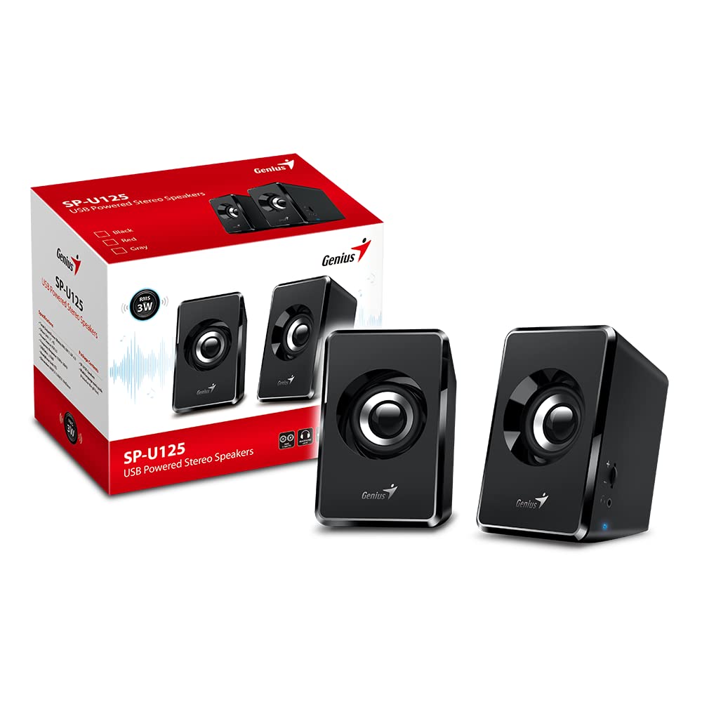PARLANTE GENIUS SP-U125 NEGRO 3W USB+PLUG 3.5+CONTROL DE VOLUMEN COLOR NEGRO
