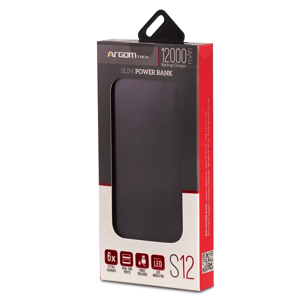 POWER BANK ARGOM ARG-PB-1150BK S12 12000 MAH 