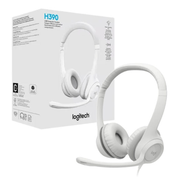AUDIFONO + MICROFONO LOGITECH H390 USB BLANCO / CONTROL DE VOLUMEN 
