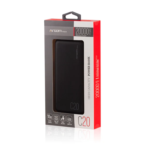 POWER BANK ARGOM C20 20000 MAH BLACK DC INP. 5V-2A OUT/ 5V.2A