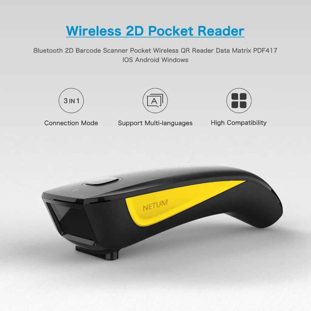[C750] LECTOR CODIGO DE BARRAS MINI NETUM C750 2D,1D,BLUETOOTH ANDROID/IOS LECTURA AUTOMATICA O MANUAL/USB
