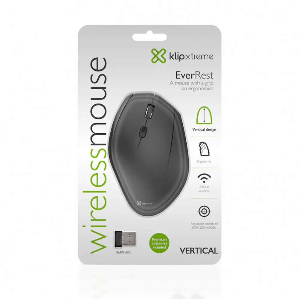 MOUSE KLIP XTREME KMW-390 EVERREST ERGONOMICO INALAMBRICO NEGRO