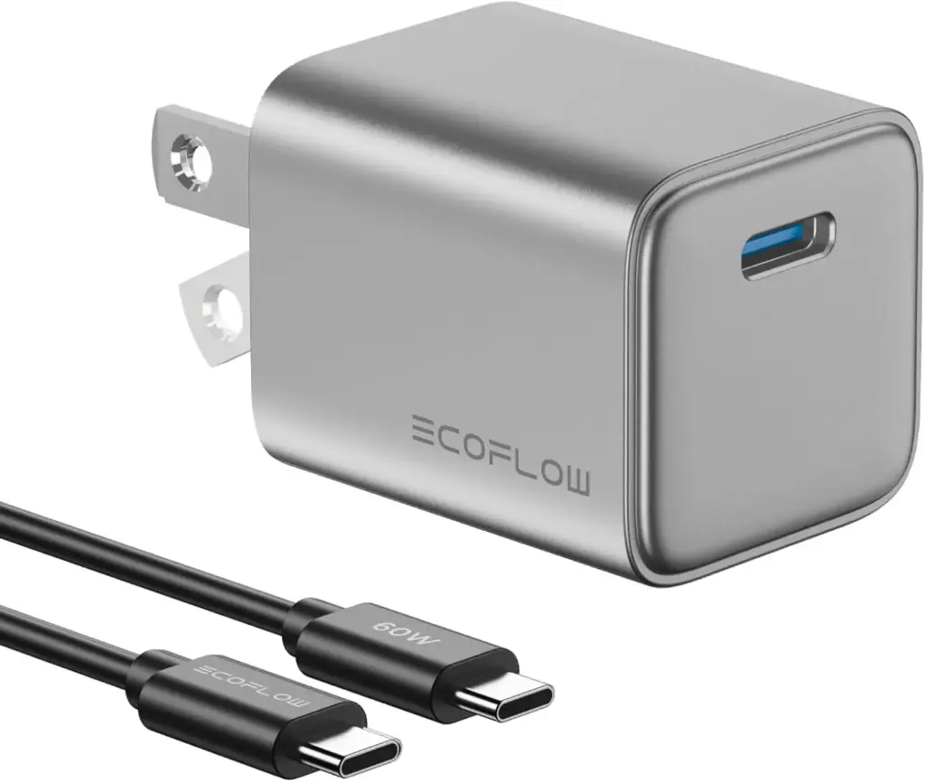 CARGADOR + CABLE ECOFLOW 30W GAN USB-C A USB-C ORIGINAL PLOMO