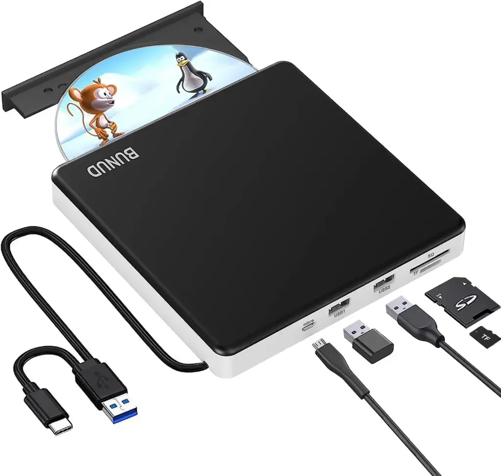 DVD WRITER EXTERNO BUNUD CT10 USB DE CD/DVD/ RANURAS USB y TF/SD 