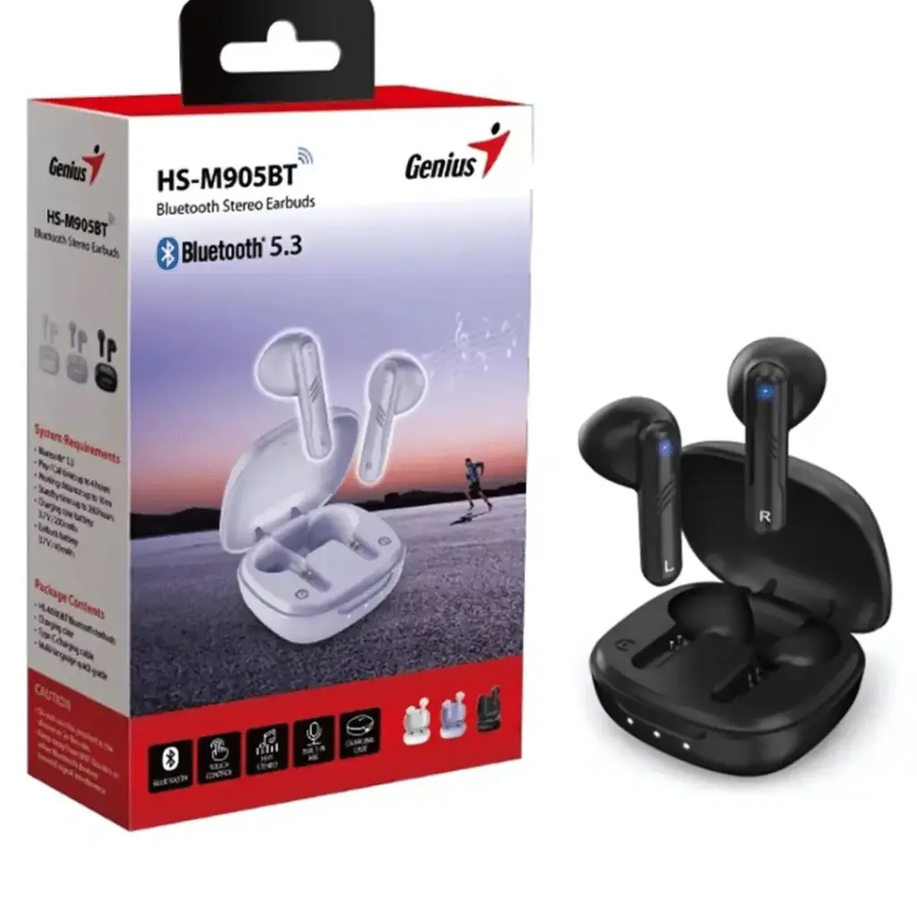 AUDIFONO + MICROFONO GENIUS HS-M905BT WIRELESS BLUETOOH 4 HORAS REPRODUCION BLACK 