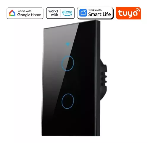 INTERRUPTOR DE LUZ TNCE TUYA 2 BOTON TACTIL SMART NEGRO (SIN NEUTRO)
