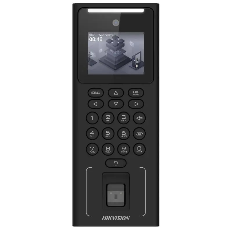 LECTOR BIOMETRICO HIKVISION DS-K1T321MFWX 500 ROSTROS 3000 TARJETAS 3000 HUELLAS DACTILARES y 150.000 EVENTOS PANTALLA LCD 2.4" 2MP 