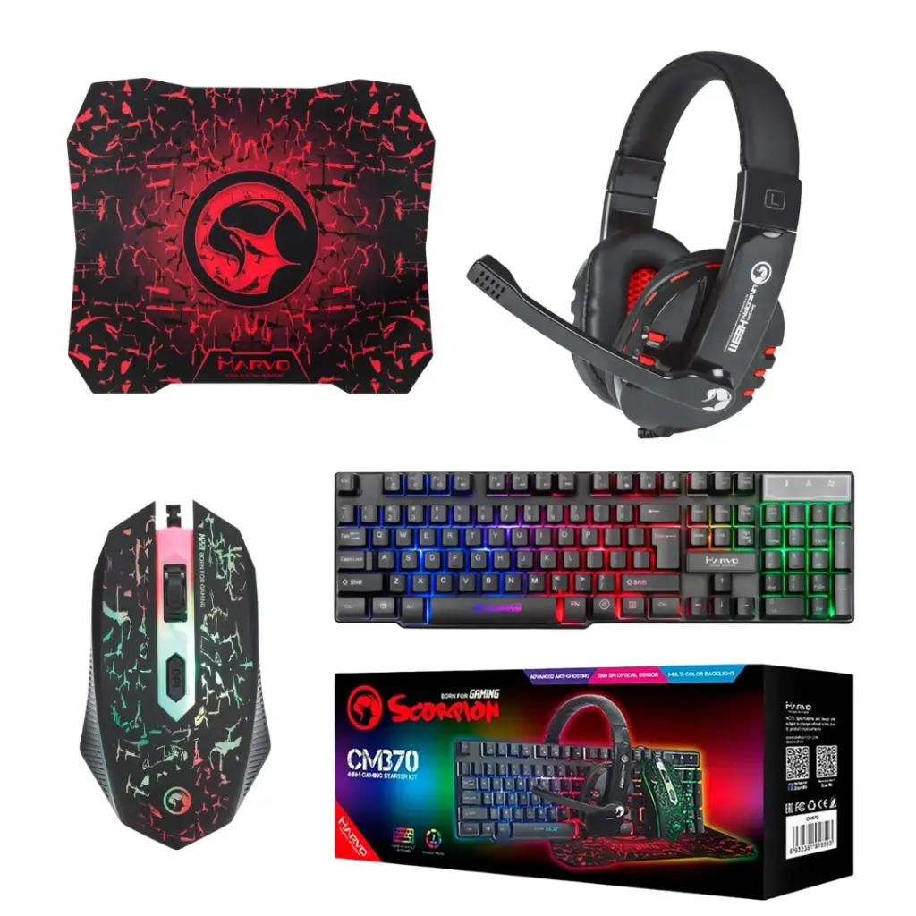 KIT COMBO MARVO GAMING CM370 SP 4 EN 1 (TECLADO+MOUSE+AUDIFONO+MOUSE PAD) 