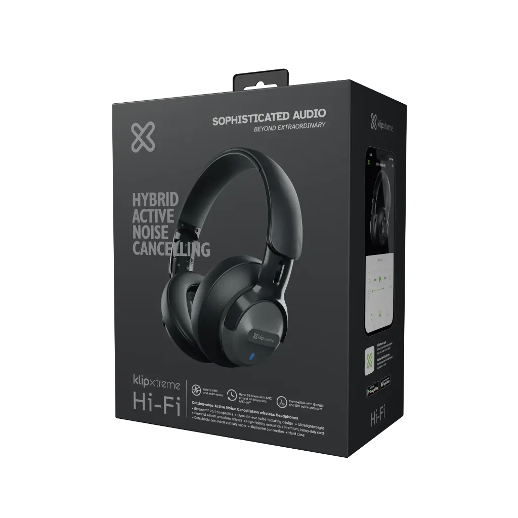 AUDIFONO + MICROFONO KLIP XTREME HI-FI KNH750GR BLUETOOH CANCELACION DE RUIDOS 63 HORAS ANC