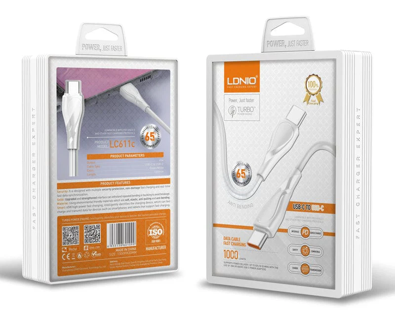 CABLE LDNIO LC611C USB-C A USB-C SALIDA 65W 1M BLANCO 