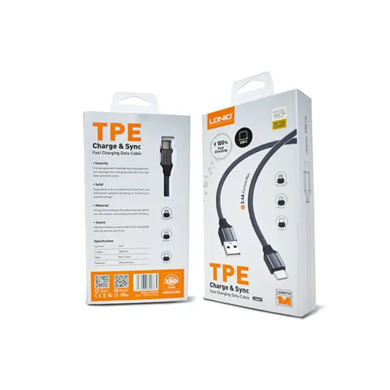 CABLE LDNIO LS442 MICRO V8 A USB-A 2.4A CARGA RAPIDA TRENZADO GRIS 2M