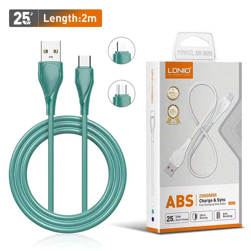 CABLE LDNIO LS612 LIGHTNING IPHONE A USB-A 25W CARGA RAPIDA AZUL 2M 