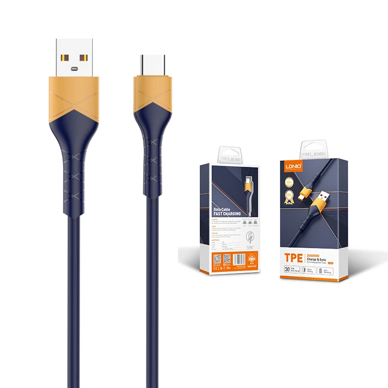 CABLE LDNIO LS802 USB-C A USB-A 30W CARGA RAPIDA AZUL 2M 