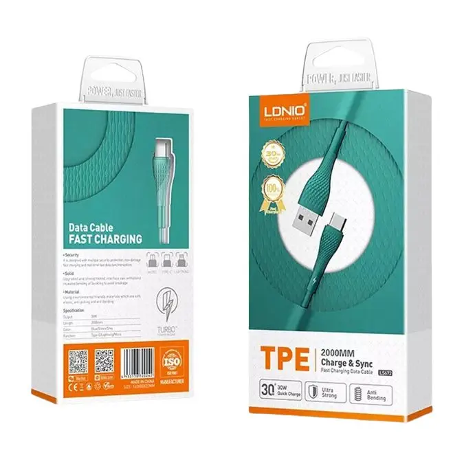 CABLE LDNIO LS672 USB-C A USB-A 30W CARGA RAPIDA AZUL/ VERDE 2M 