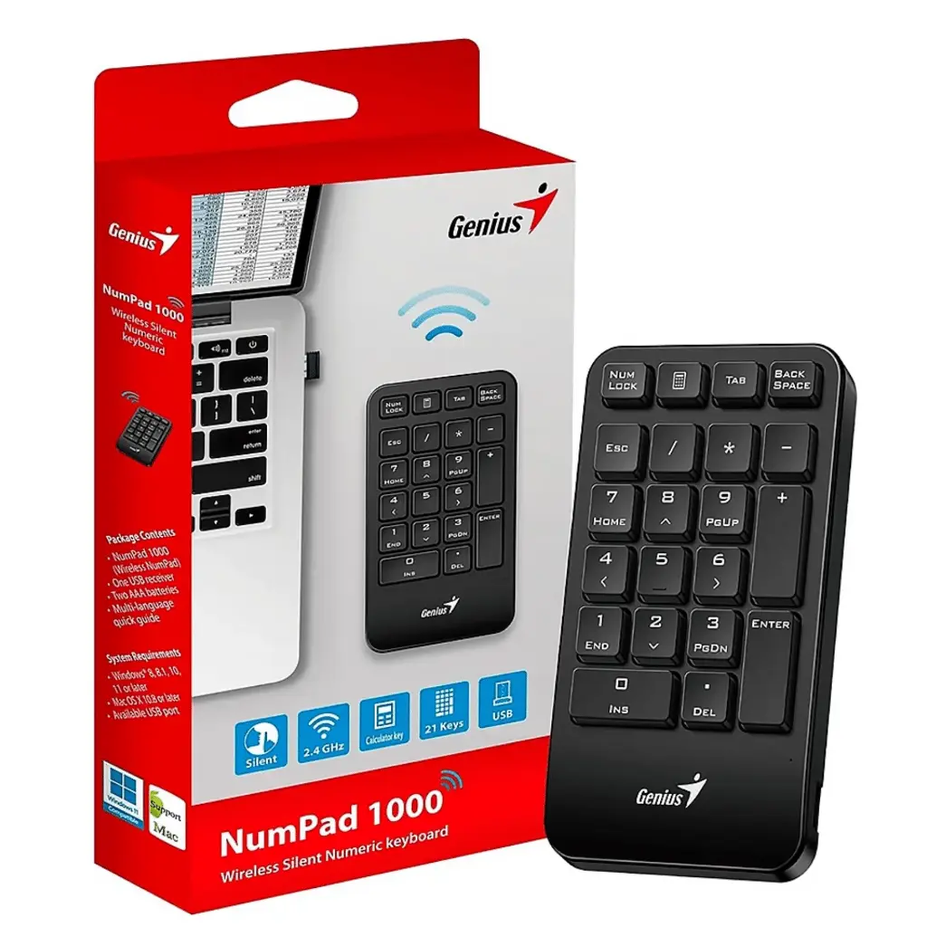 [NUMPAD1000] TECLADO GENIUS NUMERICO NUMPAD 1000 WIRELESS /ULTRADELGADO /SILENCIO/ COLOR NEGRO