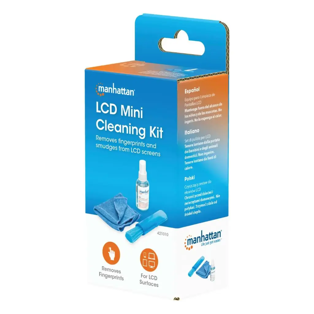 KIT LIMPIEZA DE PANTALLAS LCD MANHATTAN 60ML 421010 MINI BROCHA MICROFIBRA
