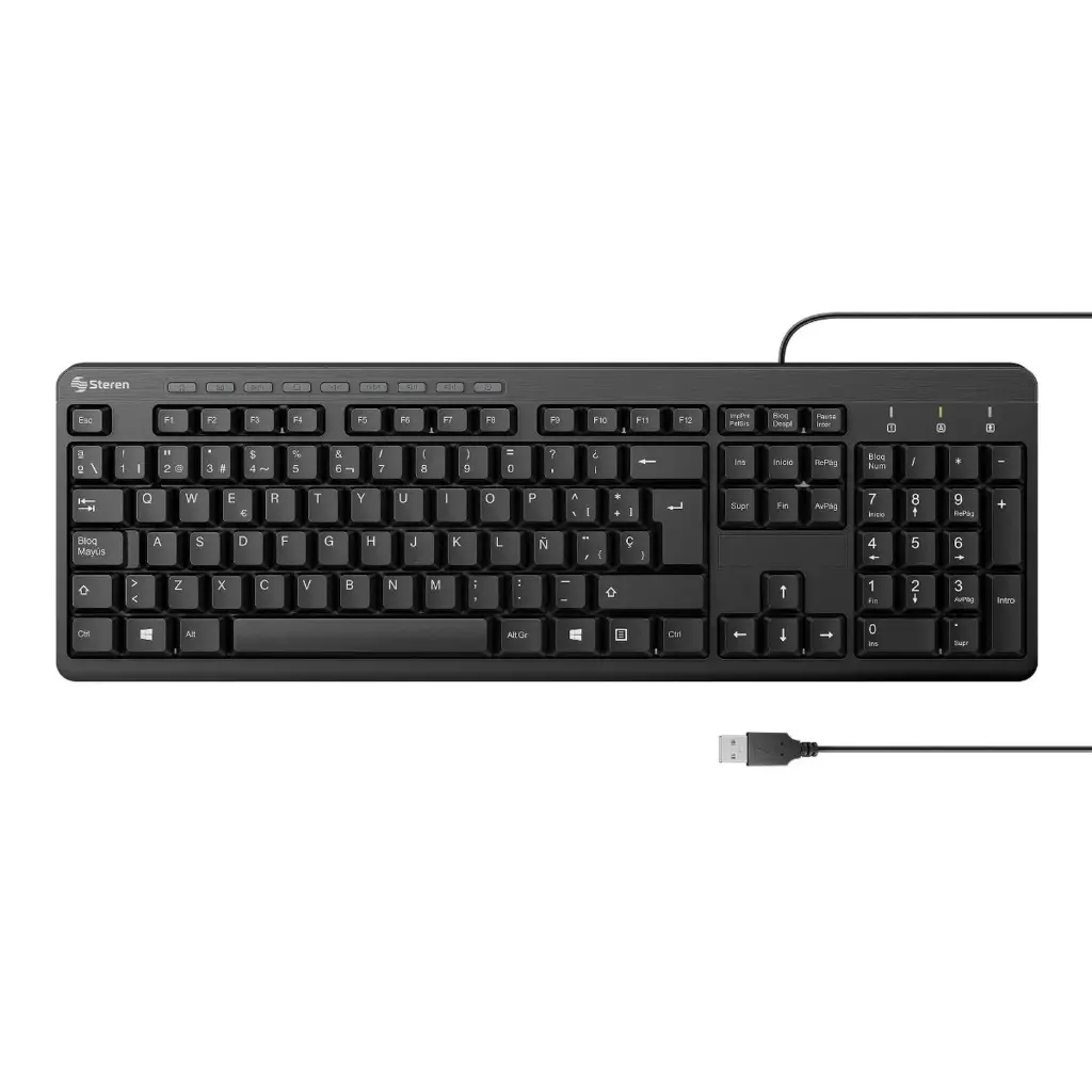 TECLADO STEREN COM-628 ALAMBRICO USB CON TECLAS MULTIMEDIA COLOR NEGRO