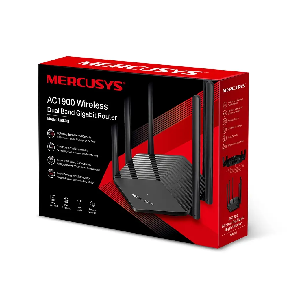 ROUTER MERCUSYS MR50G AC1900 6 ANTENAS DUAL BAND 1300 5GHZ Y 600GHZ GIGABIT MU-MIMO 