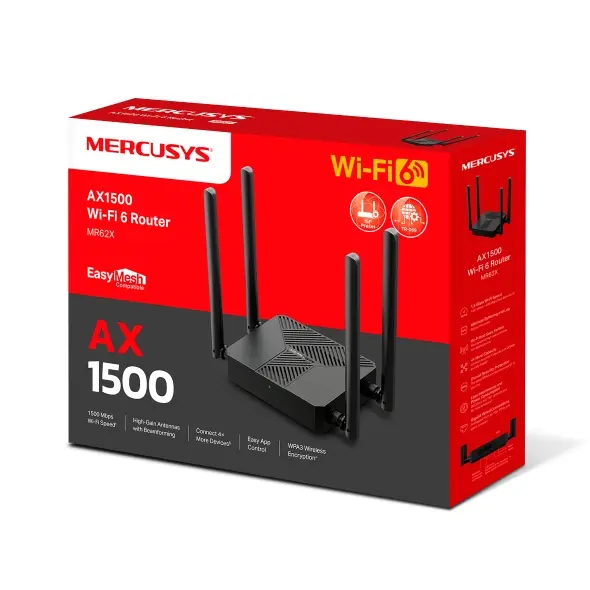 ROUTER MERCUSYS MR62X WIFI 6  AX1500 DUAL BAND 4 ANTENA PUERTOS GIGABIT