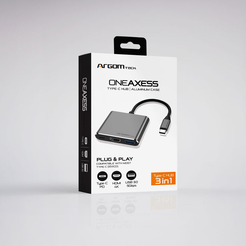 HUB ARGOM ONE AXESS ARG-UB-0181 A00559 3 EN 1 USB-C A HDMI 4K USB 3.0 USB-C PD 3A