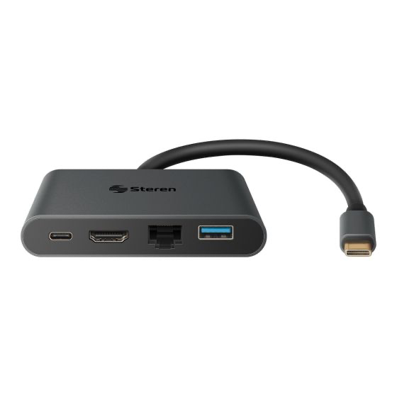 ADAPTADOR STEREN USB-5290 USB-C A HDMI 4K / USB 3.0 / USB C PD 85W / Ethernet RJ45