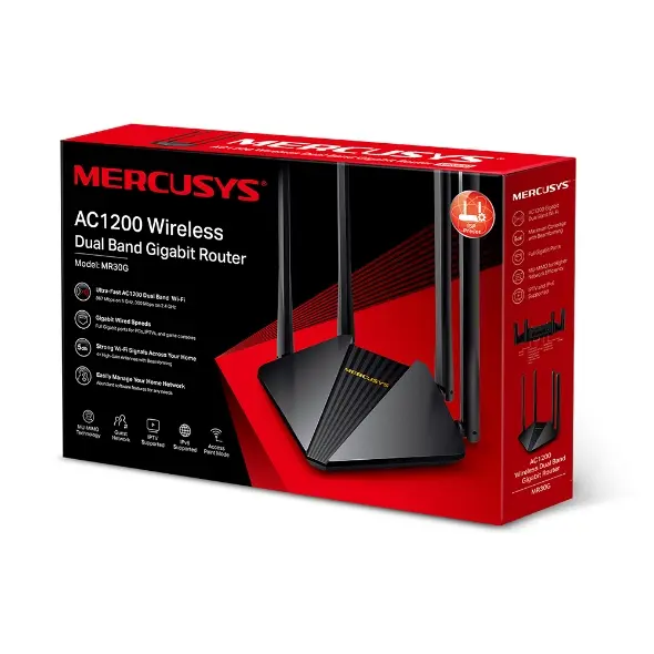 ROUTER MERCUSYS MR30G INALAMBRICO AC1200 867 MBPS 5 GHZ 300 MBPS 2.4 GHZ DUAL BAND GIGABITE MU-MIMO COMPATIBILIDAD IPTV IPv6