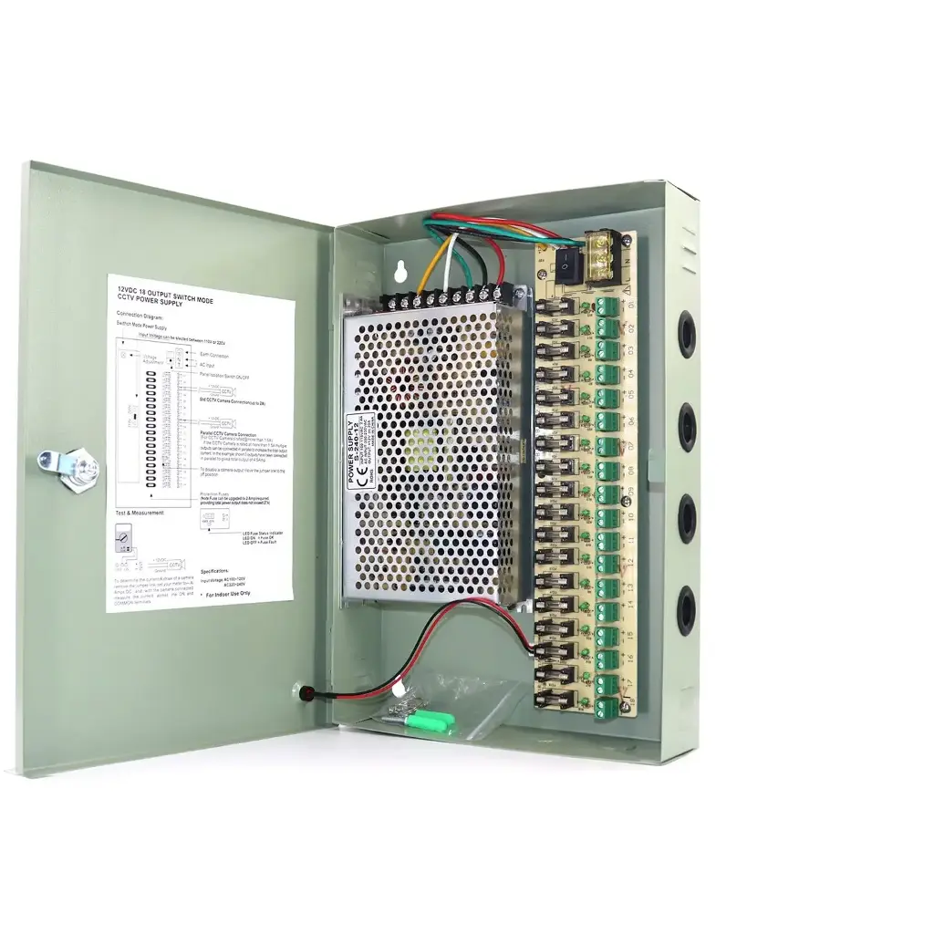 [ZK-20A-18CH] FUENTE REGULADA ZK-20A-18CH 110V/ 12 VDC 20 AMP CON 18 CANALES DE ALIMENTACIÓN