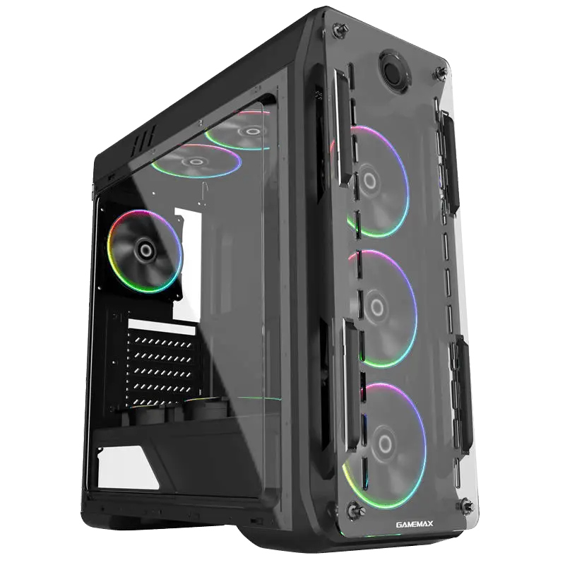 CASE GAMEMAX OPTICAL G510 4 VENTILADORES ARGB ARCOIRIS 3 FRONTAL Y 1 POSTERIOR PANEL LATERAL ACRILICO NEGRO