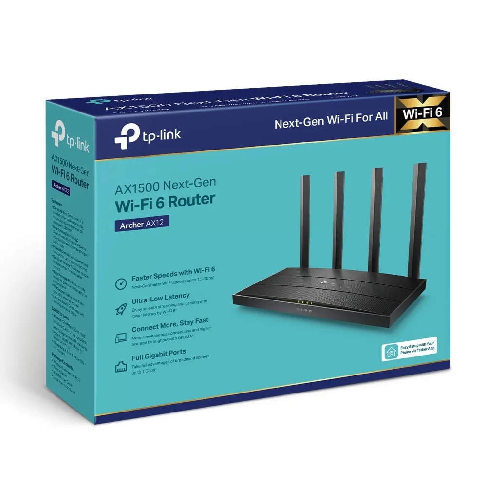 ROUTER TP-LINK ARCHER AX12 AX1500 WIFI 6 DUAL BAND 4 ANTENAS 
