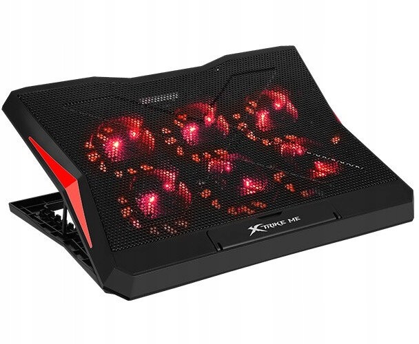 VENTILADOR PARA LAPTOP XTRIKE ME FN‑811 17″ CON 6 VENTILADORES LED ROJOS  ÁNGULO AJUSTABLE CONTROL DE VELOCIDAD 2 PUERTOS USB