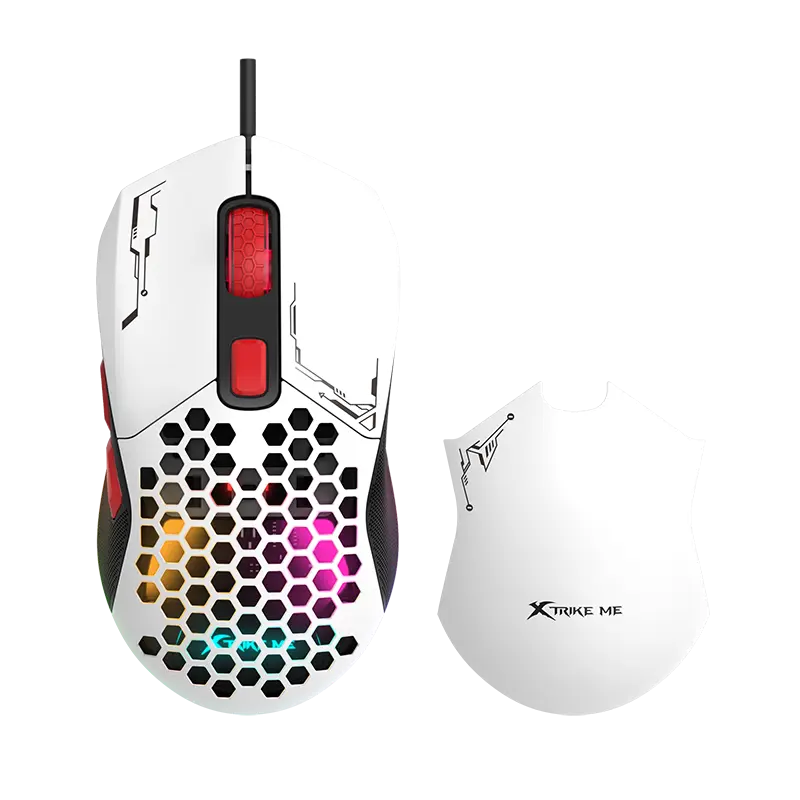MOUSE XTRIKE ME GM‑316W GAMING ALAMBRICO USB 7 BOTONES PROGRAMABLES DPI AJUSTABLE HASTA 7200 ILUMINACIÓN RGB 13 MODOS CABLE TRENZADO 1,5 M BLANCO