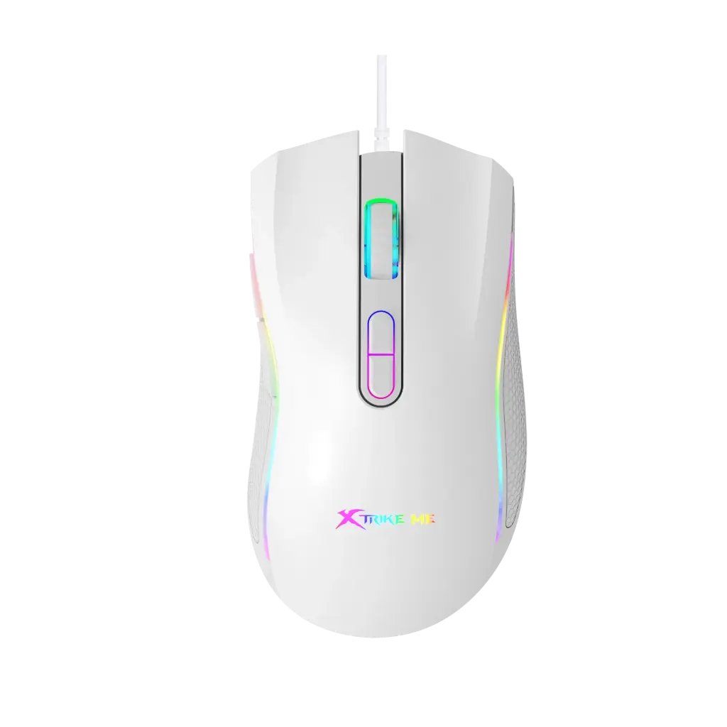 MOUSE XTRIKE ME GM‑314WH GAMING OPTICO USB 7 BOTONES PROGRAMABLES DPI HASTA 7200 ILUMINACIÓN RGB 13 MODOS CABLE TRENZADO 1,5 M
